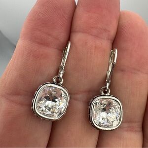 Napier Silver Tone Cushion Cut Crystal Drop Earrings – 0.5”